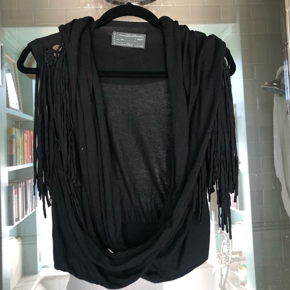 AllSaints Black Draped Fringe Tank
